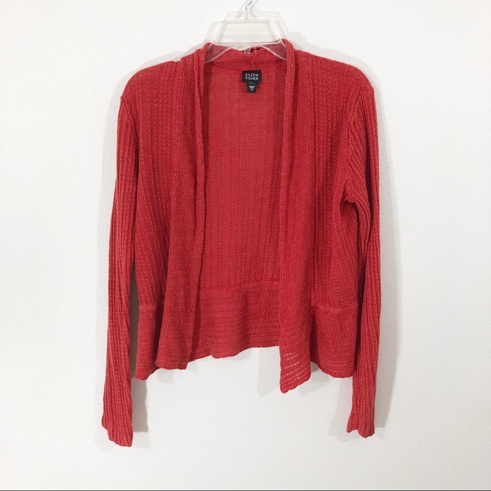 Eileen Fisher | open face red salmon cardigan